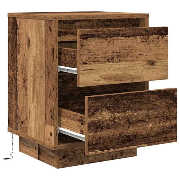 vidaXL Nattskap med LED-lys 2 stk gammelt tre 38x34x50 cm