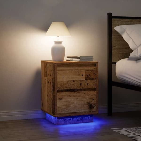 vidaXL Nattskap med LED-lys 2 stk gammelt tre 38x34x50 cm