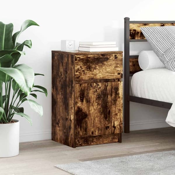 vidaXL sengeborde 2 stk. 39x35x65 cm konstrueret træ røget egetræ