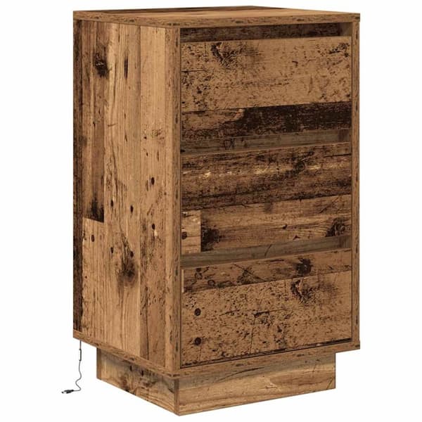 vidaXL sengebord med LED-lys 38x34x65 cm antikt træ