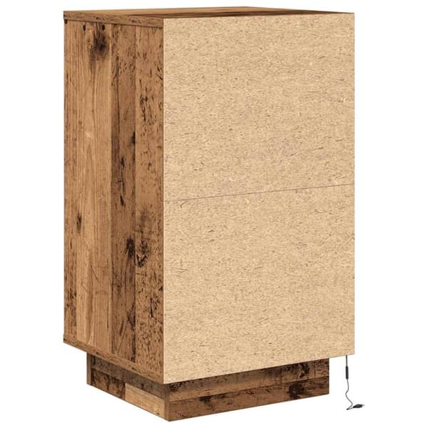 vidaXL sengebord med LED-lys 38x34x65 cm antikt træ