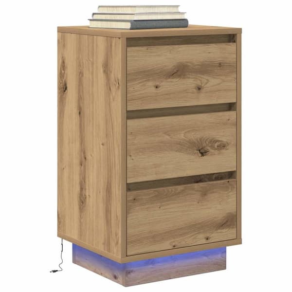vidaXL sengebord med LED-lys 38x34x65 cm kunsteg