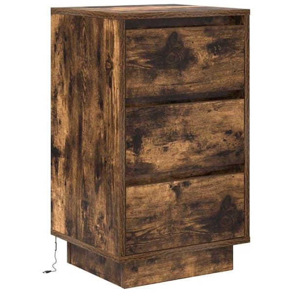 vidaXL Nattbord med LED-lys røkt eik 38x34x65 cm