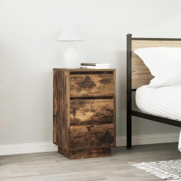 vidaXL Nattbord med LED-lys røkt eik 38x34x65 cm