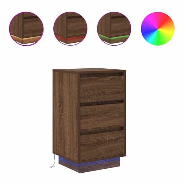 vidaXL Nattbord med LED-lys brun eik 38x34x65 cm