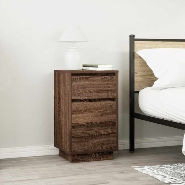 vidaXL Nattbord med LED-lys brun eik 38x34x65 cm