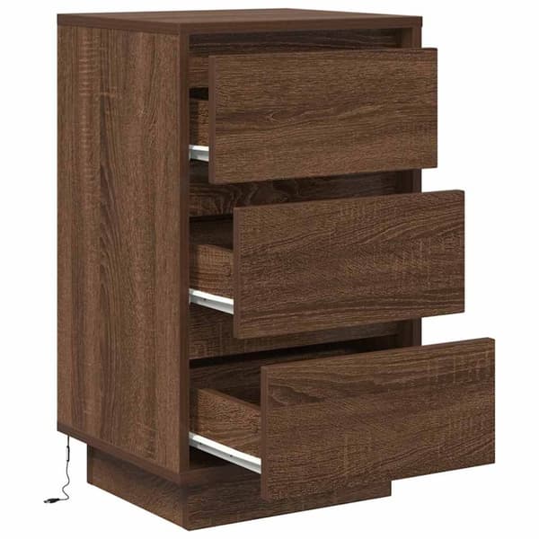 vidaXL Nattbord med LED-lys brun eik 38x34x65 cm