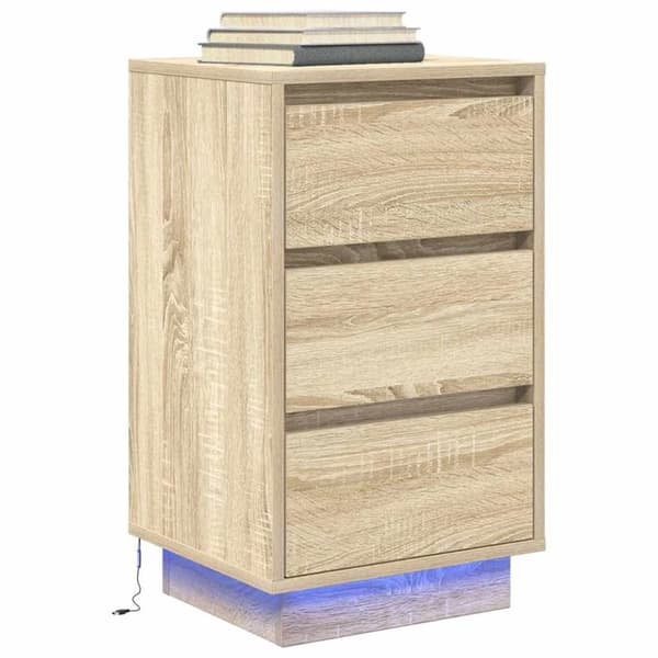 vidaXL sengeborde med LED-lys 38x34x65 cm sonoma-eg