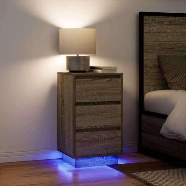vidaXL sengeborde med LED-lys 38x34x65 cm sonoma-eg
