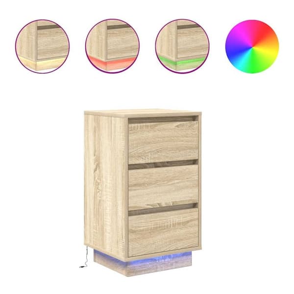 vidaXL sengeborde med LED-lys 38x34x65 cm sonoma-eg