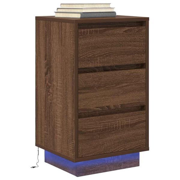 vidaXL Yöpöytä LED-valoilla Ruskea Tammi 38x34x65 cm