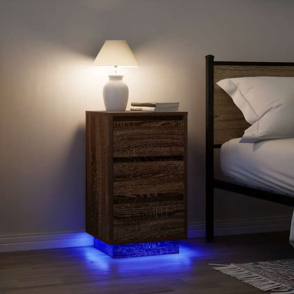 vidaXL Yöpöytä LED-valoilla Ruskea Tammi 38x34x65 cm