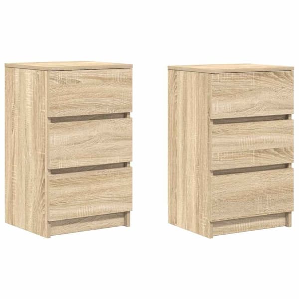 vidaXL sengeborde med 3 skuffer 2 stk. 39x35x65 cm sonoma-eg