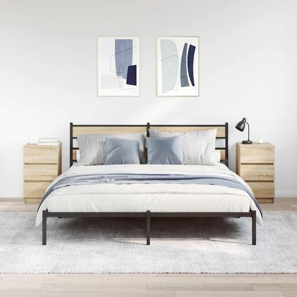 vidaXL sengeborde med 3 skuffer 2 stk. 39x35x65 cm sonoma-eg