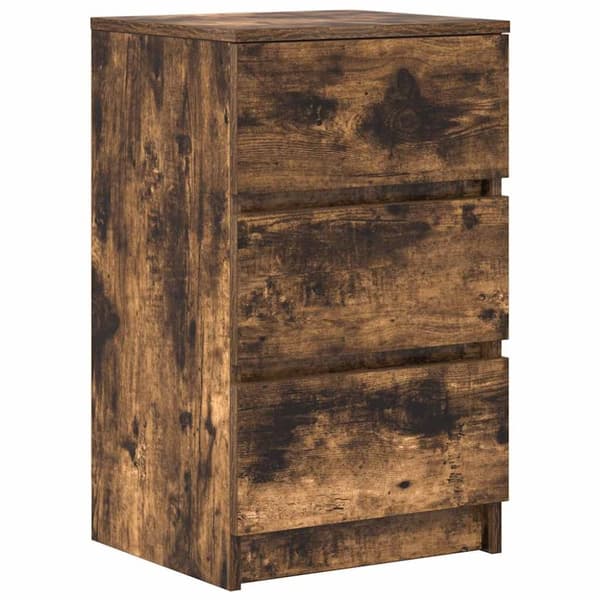 vidaXL sengebord med 3 skuffer 39x35x65 cm røget egetræsfarve