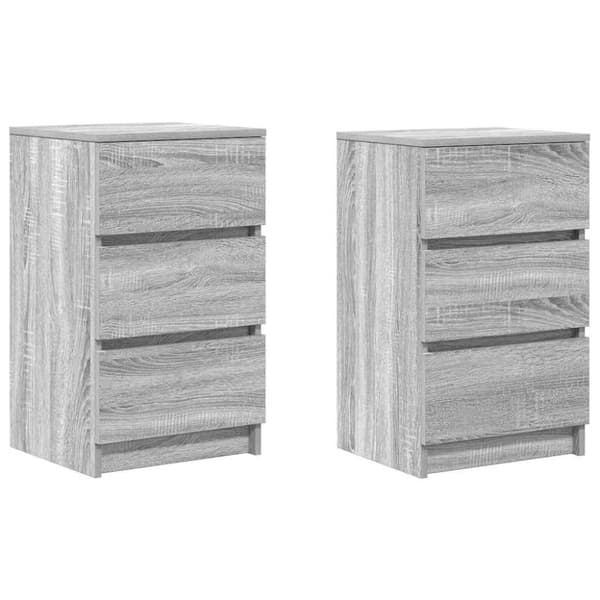 vidaXL sengeborde med 3 skuffer 2 stk. 39x35x65 cm grå sonoma-eg