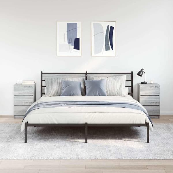 vidaXL sengeborde med 3 skuffer 2 stk. 39x35x65 cm grå sonoma-eg