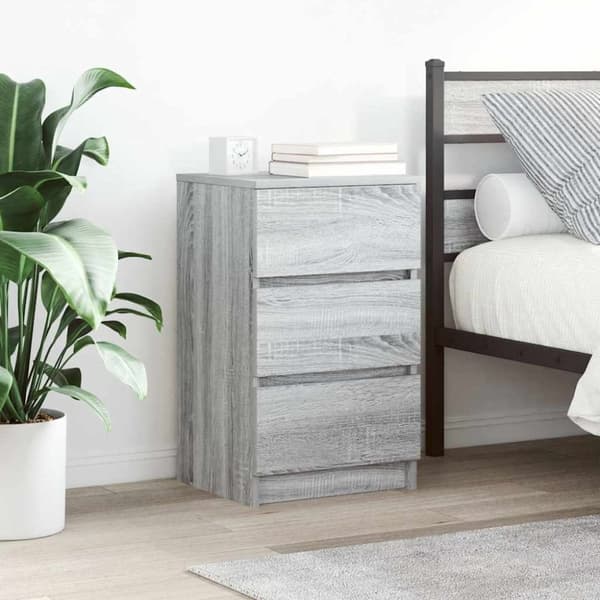 vidaXL sengeborde med 3 skuffer 2 stk. 39x35x65 cm grå sonoma-eg