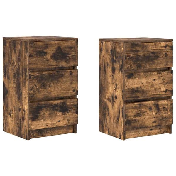 vidaXL Yöpöytäkaapit, 3 laatikkoa 2 kpl savutammi 39x35x65 cm