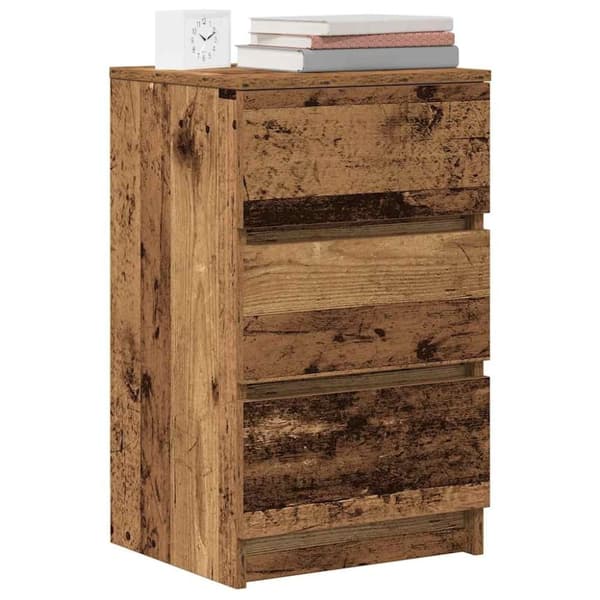 vidaXL sengebord med 3 skuffer 39x35x65 cm gammelt træ-look
