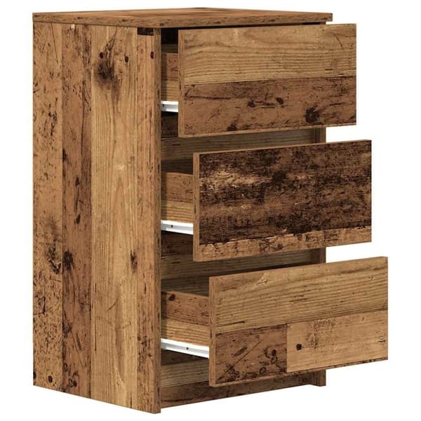 vidaXL sengebord med 3 skuffer 39x35x65 cm gammelt træ-look