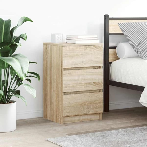 vidaXL sengebord med 3 skuffer 39x35x65 cm sonoma-eg