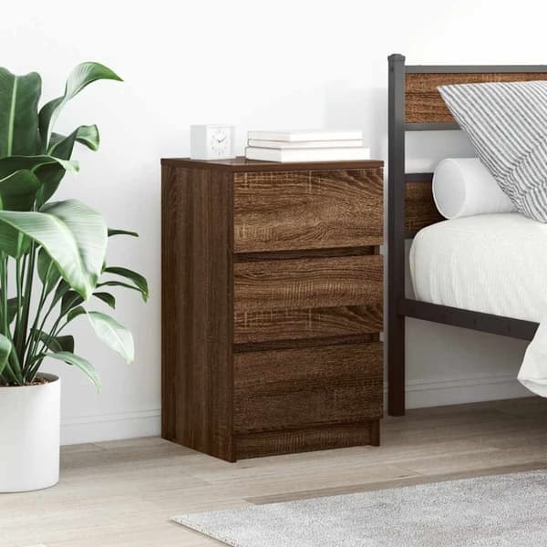 vidaXL sengeborde med 3 skuffer 2 stk. 39x35x65 cm brun egetræsfarve