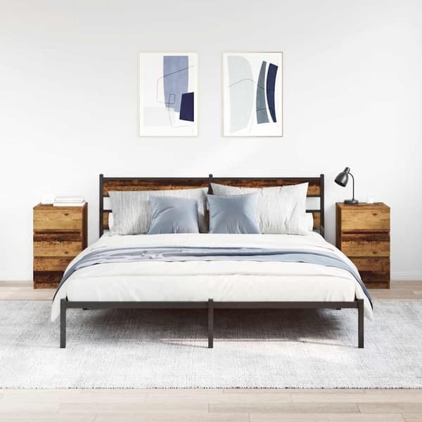 vidaXL yöpöytäkaapit 3 laatikolla 2 kpl vanha puu 39x35x65 cm