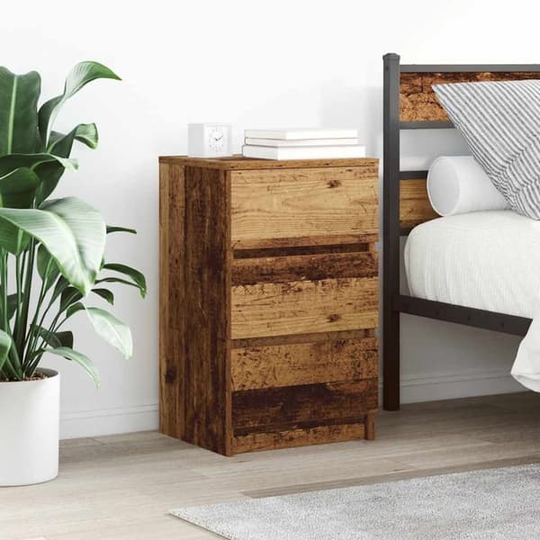 vidaXL yöpöytäkaapit 3 laatikolla 2 kpl vanha puu 39x35x65 cm
