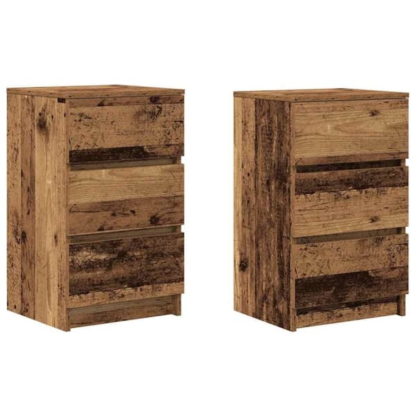 vidaXL yöpöytäkaapit 3 laatikolla 2 kpl vanha puu 39x35x65 cm