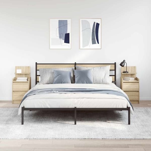 vidaXL sengeborde med 2 skuffer 2 stk. 38x34x80 cm sonoma-eg