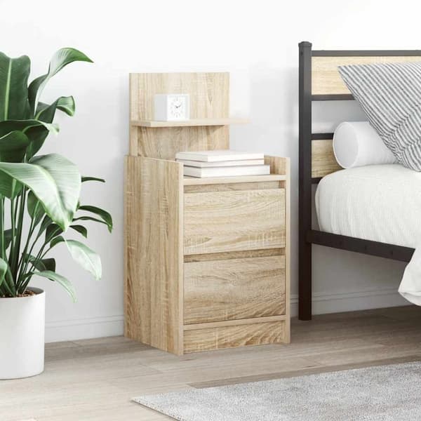 vidaXL sengeborde med 2 skuffer 2 stk. 38x34x80 cm sonoma-eg