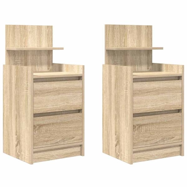 vidaXL sengeborde med 2 skuffer 2 stk. 38x34x80 cm sonoma-eg