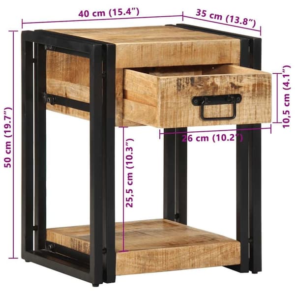 vidaXL sengeskabe 2 stk 40x35x50 cm massivt ru mangotræ
