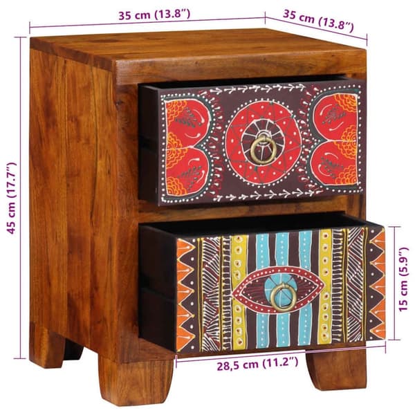 vidaXL yöpöytäkaappi 2 kpl 35x35x45 cm massiivipuu akaasia
