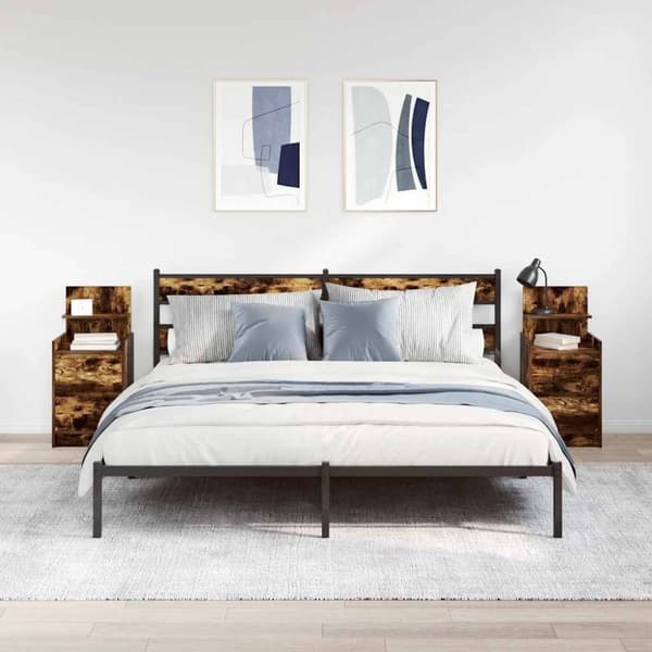 vidaXL sengeborde med 2 skuffer 2 stk. 38x34x80 cm røget egetræsfarve