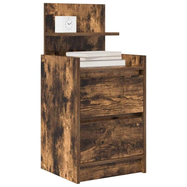vidaXL sengeborde med 2 skuffer 2 stk. 38x34x80 cm røget egetræsfarve