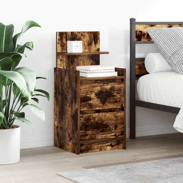 vidaXL sengeborde med 2 skuffer 2 stk. 38x34x80 cm røget egetræsfarve