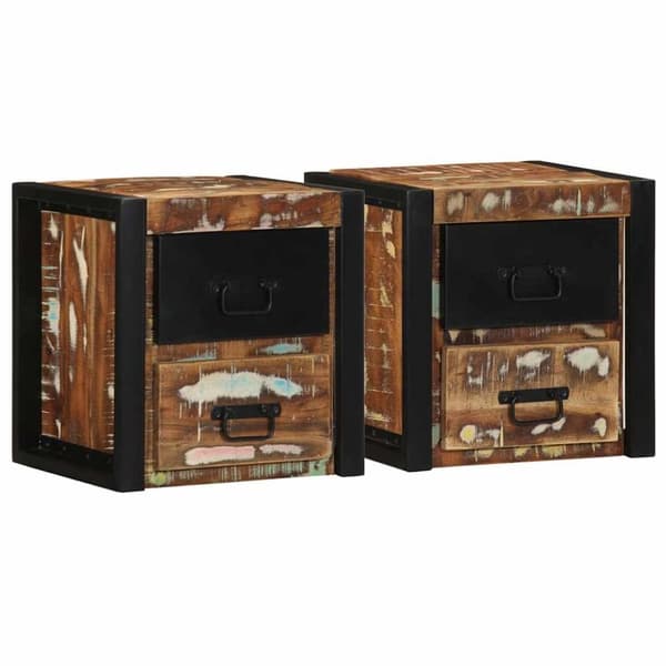 vidaXL sengeskabe 2 stk 40x35x40 cm massivt genbrugstræ flerfarvet