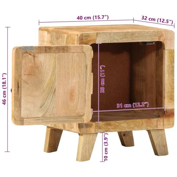 vidaXL sengebord 40x32x46 cm massivt ru mangotræ