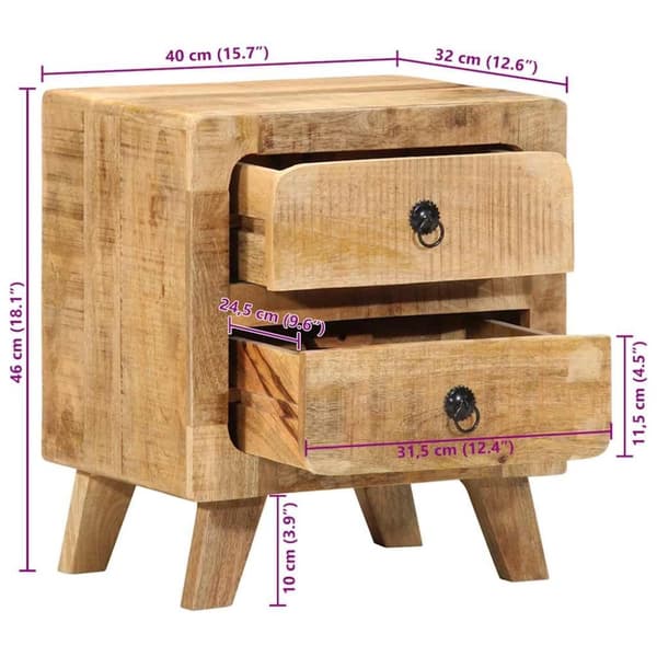 vidaXL sengeborde 2 stk. 40x32x46 cm massivt ru mangotræ