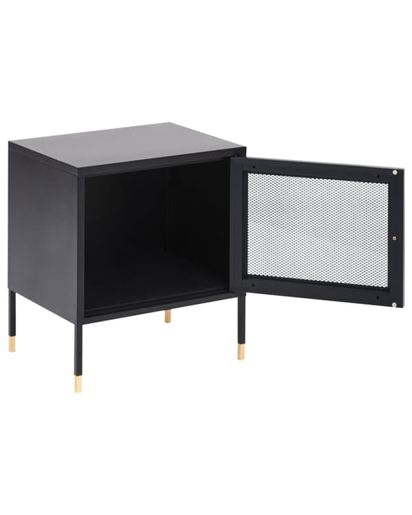 Sengebord sort pulverlakeret stål moderne bord med metalnetdør soveværelse opbevaringsmøbler