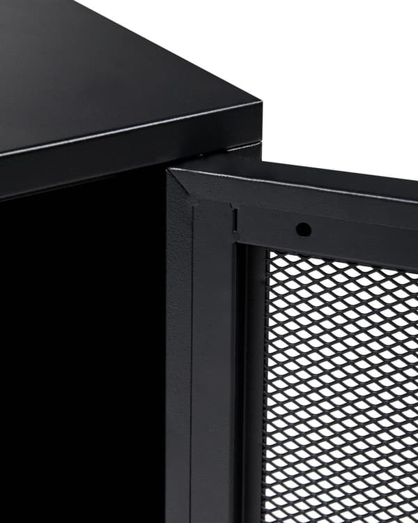 Sengebord sort pulverlakeret stål moderne bord med metalnetdør soveværelse opbevaringsmøbler