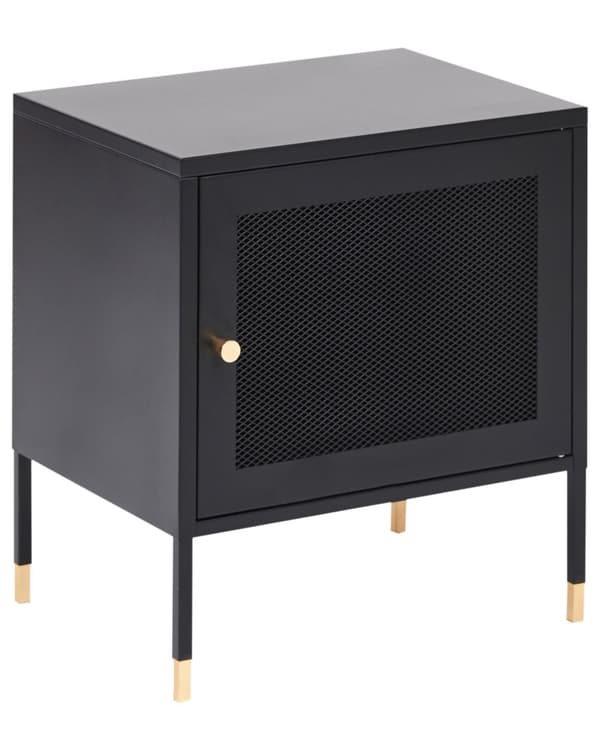 Sengebord sort pulverlakeret stål moderne bord med metalnetdør soveværelse opbevaringsmøbler