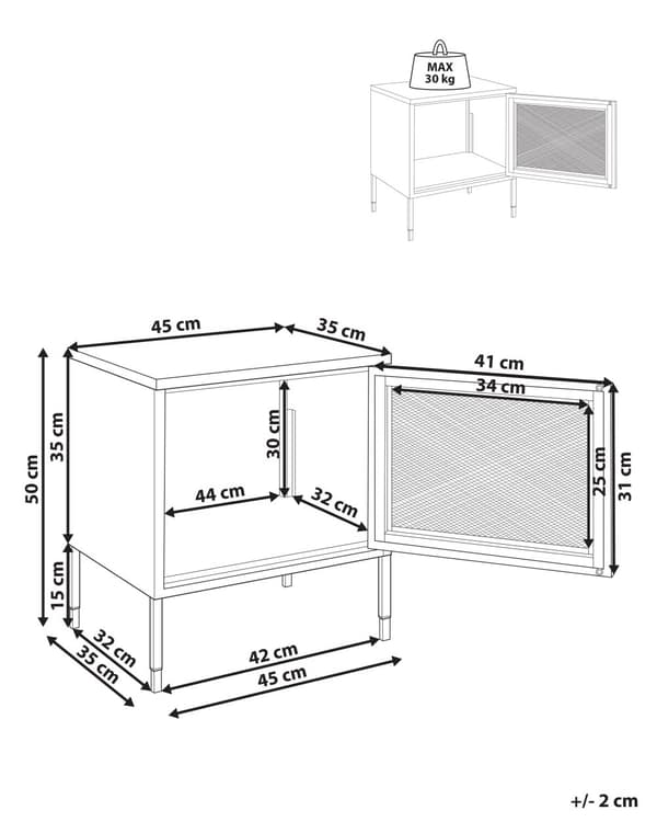 Nattbord Svart Stål 50 x 45 x 35 cm Meshdør Møbel med oppbevaring Soverom Industrielt Retro