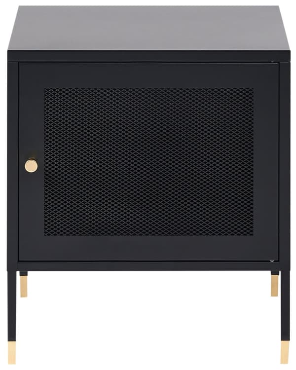 Nattbord Svart Stål 50 x 45 x 35 cm Meshdør Møbel med oppbevaring Soverom Industrielt Retro