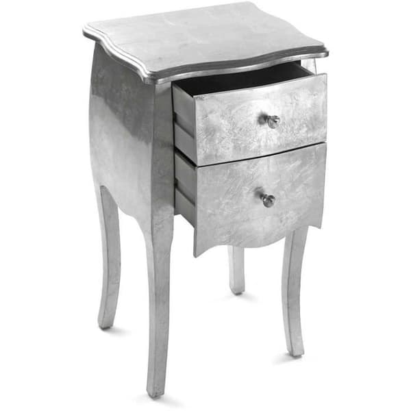 Cagliari Sängbord - 71 x 35 x 40 cm - Sidobord med 2 trälådor - Silver - Versa