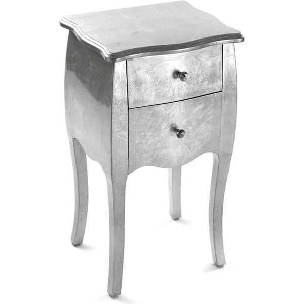 Cagliari Sängbord - 71 x 35 x 40 cm - Sidobord med 2 trälådor - Silver - Versa