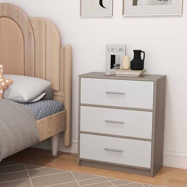 Sängbord - AKTIVE - Multifunktion - 3 lådor - Modern design - Grå MDF