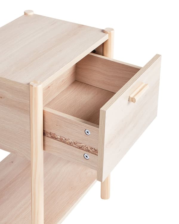 Sengebord Lyst træ MDF Fyrreben 1 Opbevaringsskuffe 1 Hylde Skandinavisk Moderne Design Soveværelse